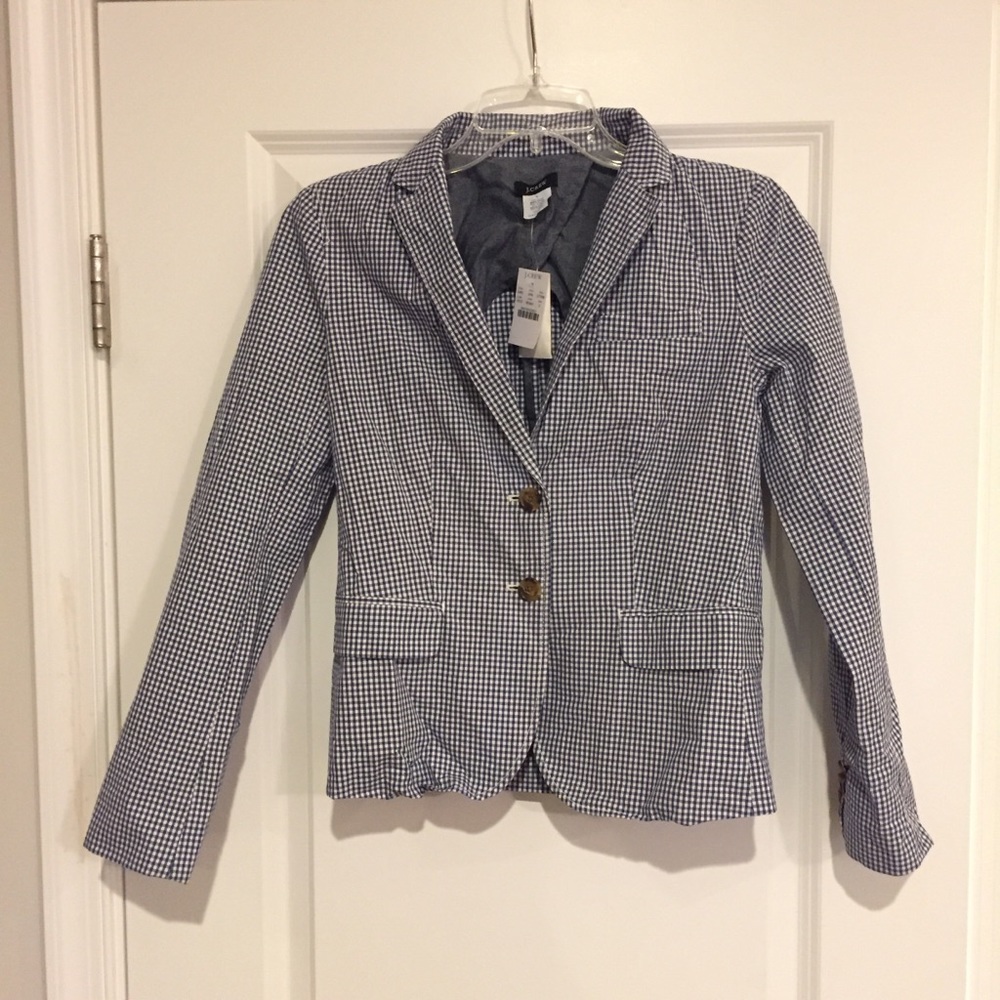 J crew blue gingham blazer